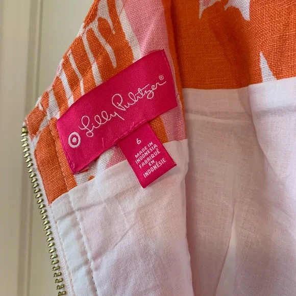 Lilly Pulitzer Pink Coral Sleeveless Mini Dress Giraffe Animal Print Linen Sz 6 - Picture 11 of 15
